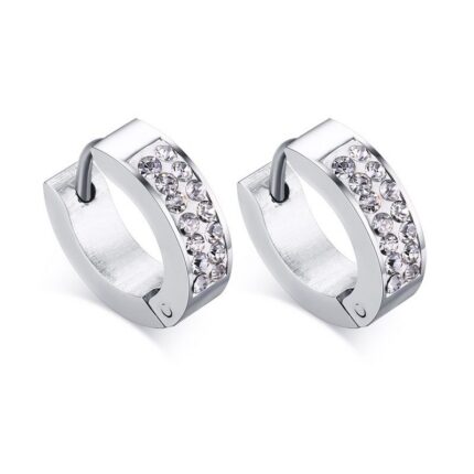 Stainless Steel CZ Huggie Hoop Earrings