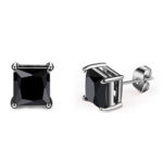 .925 Sterling Silver Black Square Stud Earrings 9 mm