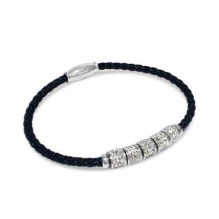 Stainless Steel Black Leather Bracelet