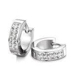 Stainless Steel CZ Huggie Hoop Earrings - Image 3