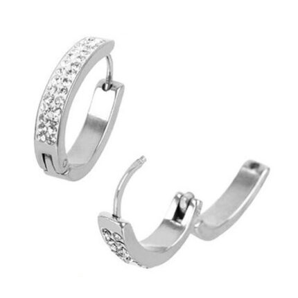 Stainless Steel Silver Rhinestone Oval Earrings