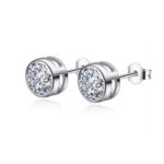 .925 Sterling Silver Round Bezel CZ Stud Earrings 6mm - Image 2