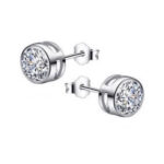 .925 Sterling Silver Round Bezel CZ Stud Earrings 6mm