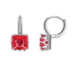 Princess Cut CZ Leverback  Red Earrings