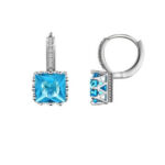 Princess Cut CZ Leverback Blue Earrings