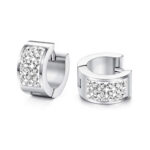 Stainless Steel 3 Row Crystal Huggie Earrings