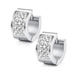 Stainless Steel 3 Row Crystal Huggie Earrings - Image 2