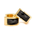 Stainless Steel Gold Black Huggie Earrings - Image 2