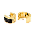 Stainless Steel Gold Black Huggie Earrings - Image 3