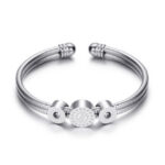 Stainless Steel 3 CZ Circle Silver Bangle