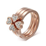 Stainless Steel Four-Clover Leaf Heart Rhinestone Ring