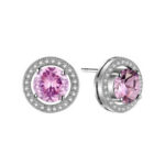 Pink Solitaire Halo Stud Earrings
