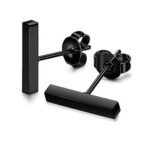 Stainless Steel Black Bar Earrings