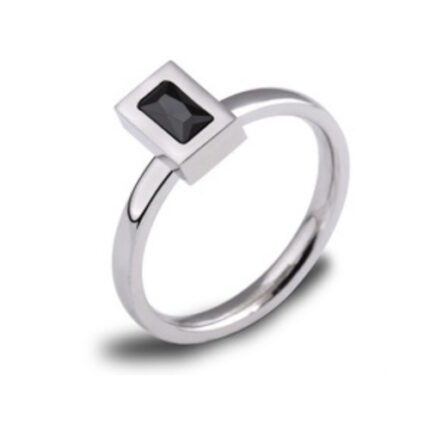 Stainless Steel Black Stone Ring