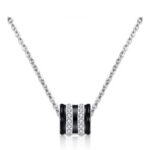 Stainless Steel Cubic Zirconia Black Pendant Necklace