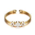 Stainless Steel 3 CZ Circle Gold Bangle