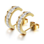 Stainless Steel Half Moon Rhinestone Earrings