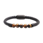 Stainless Steel Leather Wrist Bracelet for Men