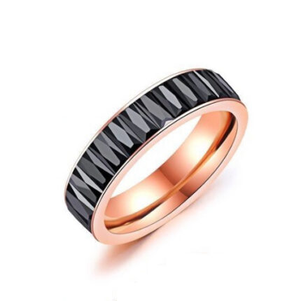 Stainless Steel Multi-layer Black Rectangular Rose Gold Ring