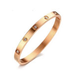 Stainless Steel Rose Gold Rhinestone Bangle Bracelet