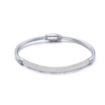 Stainless Steel Silver Bangle Bracelet with Cubic Zirconia