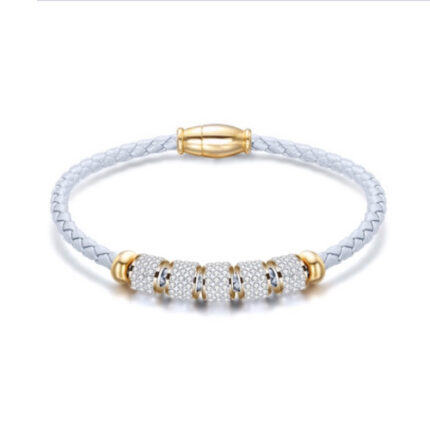 Stainless Steel White Leather Bracelet