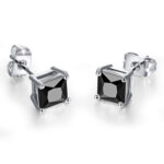 .925 Sterling Silver Black Square Stud Earrings 3 mm.
