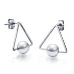 Stainless Steel Trigon Pearl Earrings